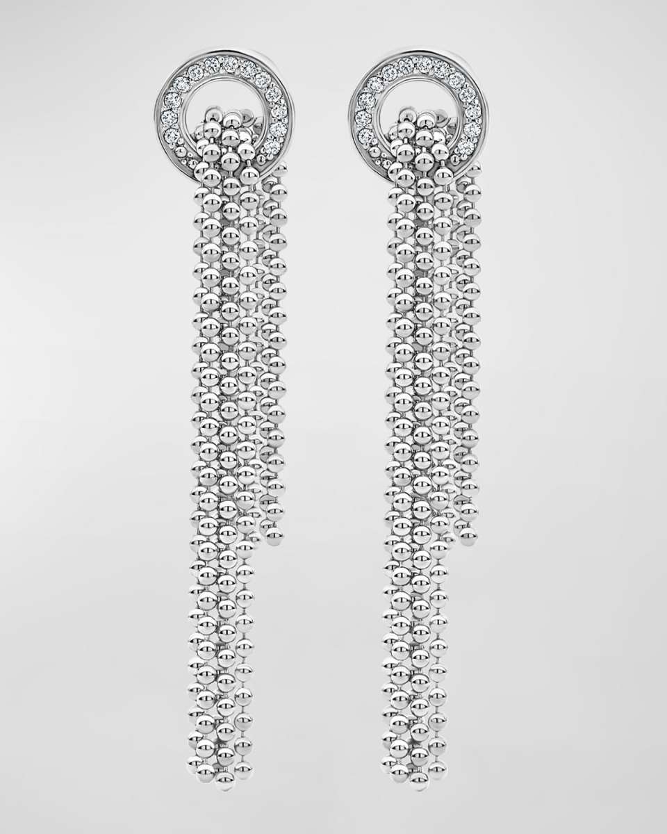 Caviar Spark Diamond 12mm Circle Earrings with Tassel Chains